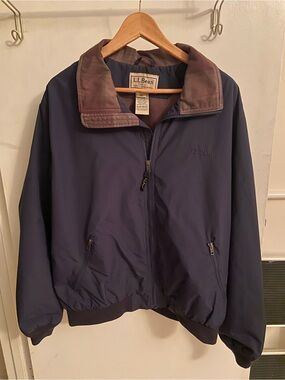 Sz L! Mens LL Bean collard zip up jacket- Navy